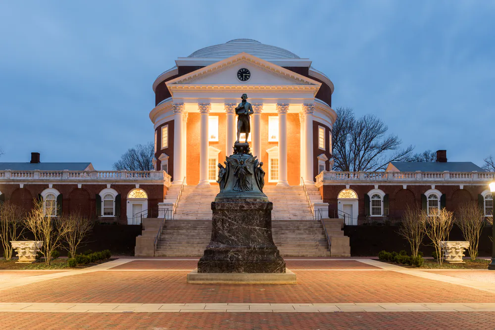 No visit to the University of Virginia is complete without stopping by the Rotunda, a building Jefferson modeled after Rome’s Pantheon. (Felix Lipov/Shutterstock)
