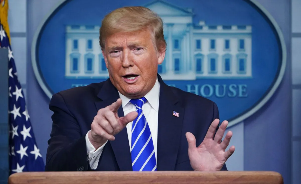 President Donald Trump speaks during the daily briefing on the CCP virus, which causes COVID-19, in the Brady Briefing Room of the White House in Washington on April 23, 2020. (Mandel Ngan/AFP via Getty Images)