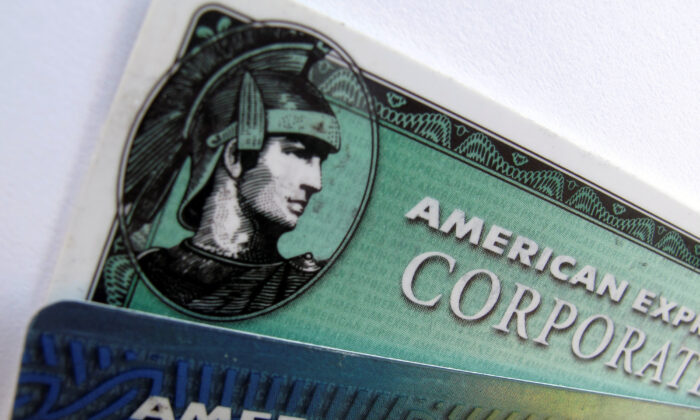 American Express and American Express corporate cards are pictured in Encinitas, California, on Oct. 17, 2011. (Mike Blake/Reuters)