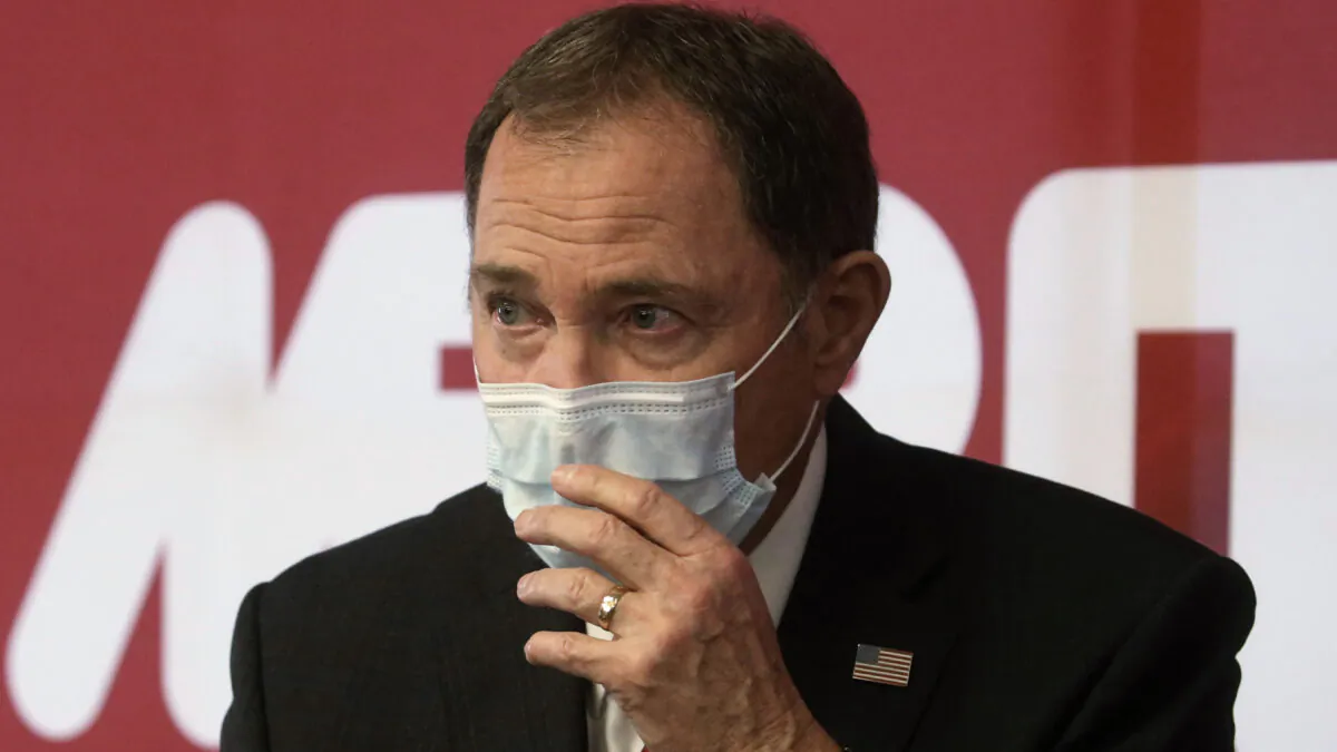 Utah Gov. Gary Herbert speaks during a news conference in South Jordan, Utah, on April 21, 2020. (Rick Bowmer/AP Photo)