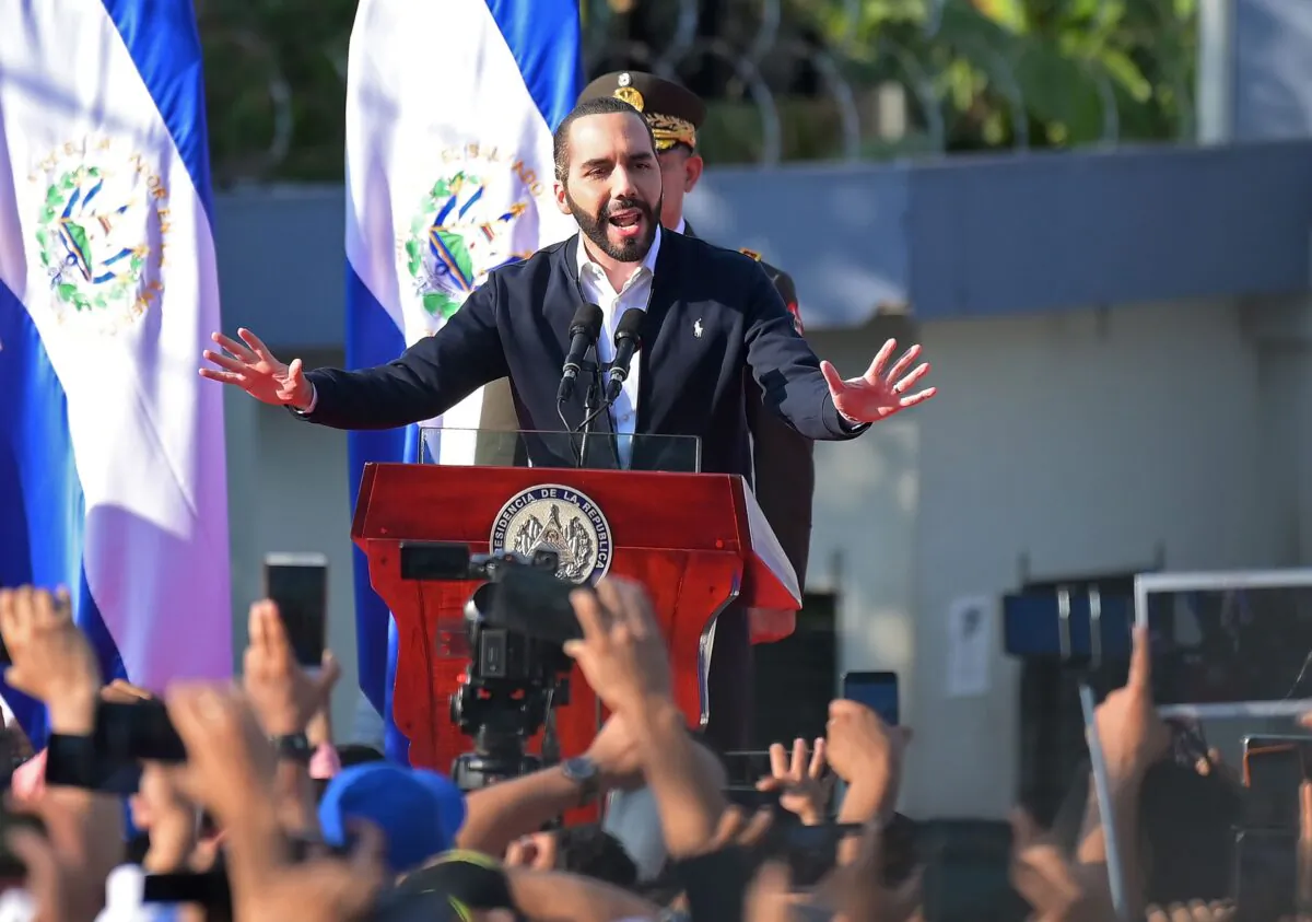Salvadoran President Nayib Bukele gestures as he speaks to supporters outside the Legislative Assembly in San Salvador on Feb. 9, 2020. (MARVIN RECINOS/AFP via Getty Images)