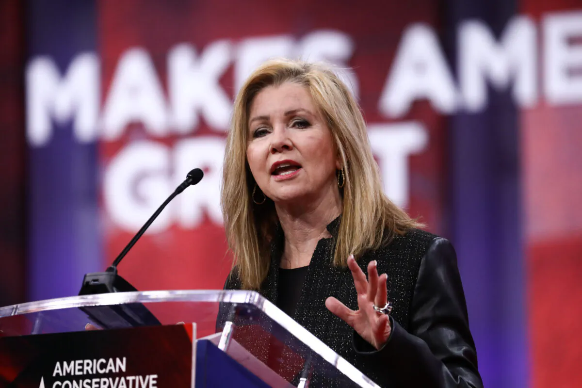 Sen. Marsha Blackburn (R-Tenn.) at the CPAC convention in National Harbor, Md., on Feb. 28, 2019. (Charlotte Cuthbertson/The Epoch Times)