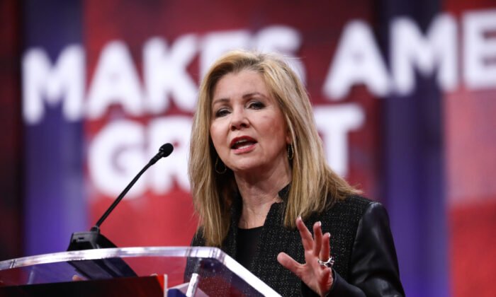 Sen. Marsha Blackburn (R-Tenn.) at the CPAC convention in National Harbor, Md., on Feb. 28, 2019. (Charlotte Cuthbertson/The Epoch Times)
