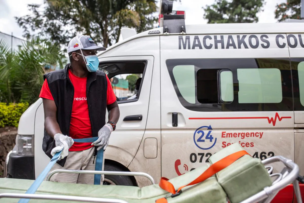 A file photo of an ambulance operator in Nairobi on April 17, 2020. (Patrick Meinhardt/AFP via Getty Images)