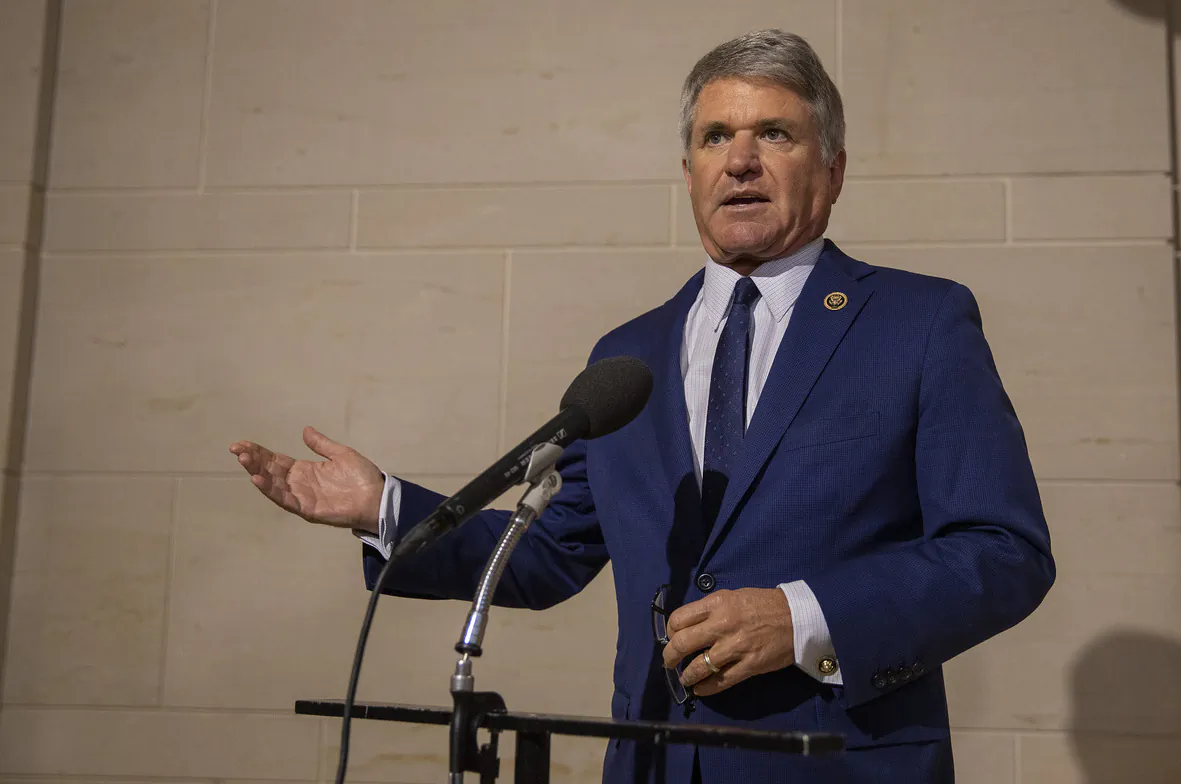 U.S. Rep. Michael McCaul (R-Texas) speaks to the media before a closed session before the House Intelligence, Foreign Affairs and Oversight committees at the U.S. Capitol in Washington on Oct. 15, 2019. (Tasos Katopodis/Getty Images)