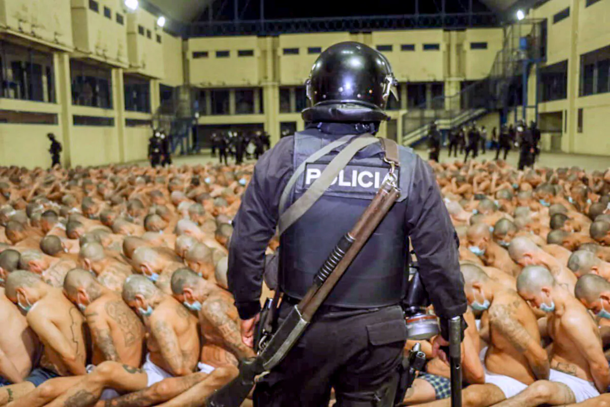 Gang members are secured during a police operation at Izalco jail during a 24-hour lockdown ordered by El Salvador's President Nayib Bukele in Izalco, El Salvador, in a photo released on April 25, 2020. (El Salvador Presidency/Handout via Reuters)
