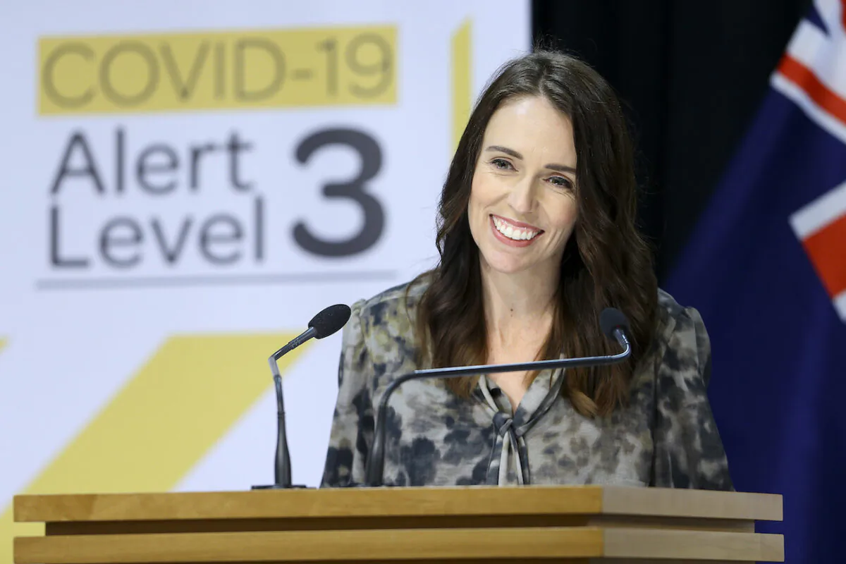 Prime Minister Jacinda Ardern speaks to media during a press conference at Parliament in Wellington, New Zealand, on April 28, 2020. (Hagen Hopkins/Getty Images)