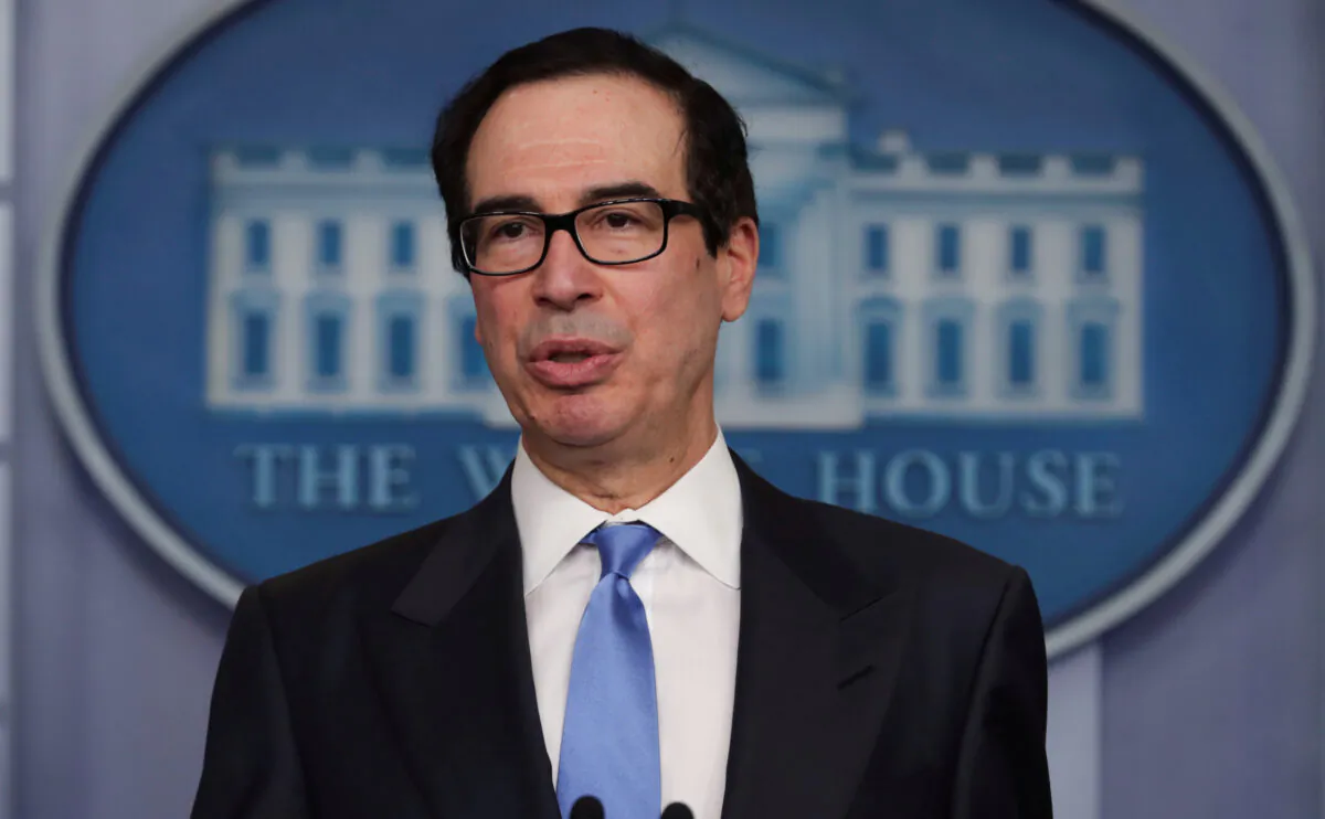 Treasury Secretary Steven Mnuchin answers questions during the daily CCP virus task force briefing at the White House in Washington on April 21, 2020. (Jonathan Ernst/Reuters)