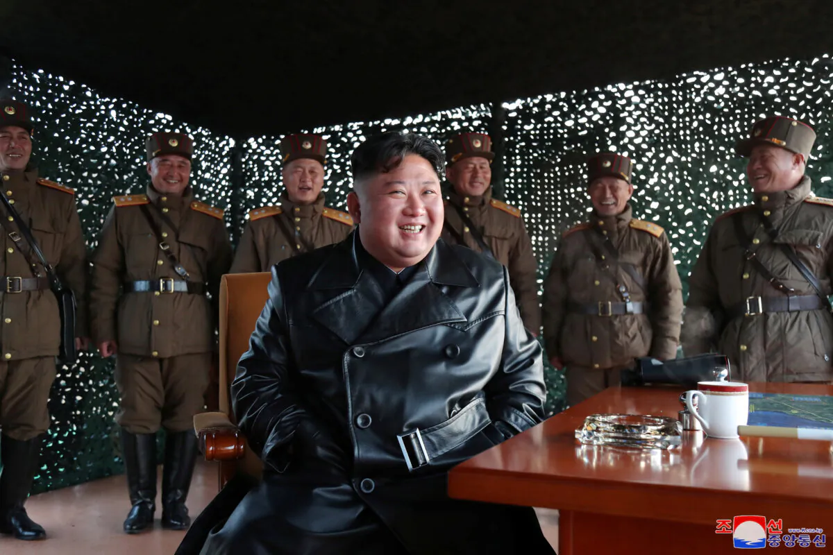 North Korean leader Kim Jong Un observes the firing of suspected missiles in this image released by North Korea's Korean Central News Agency (KCNA) on March 22, 2020. (KCNA/via Reuters)