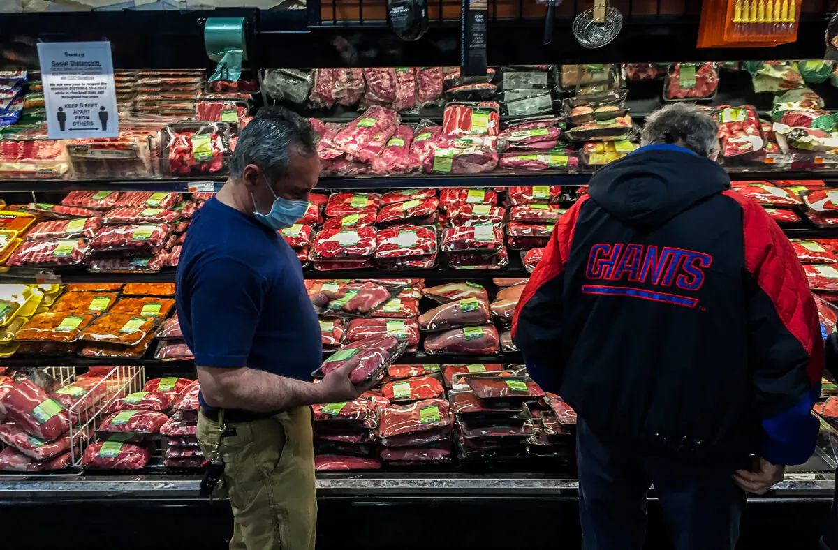 Meat section in a Netcost supermarket in Brooklyn, New York City, on April 28, 2020. (Petr Svab/The Epoch Times)