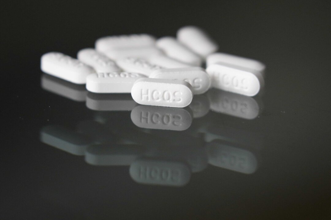An arrangement of hydroxychloroquine pills is seen in Las Vegas on April 6, 2020. (John Locher/AP Photo)