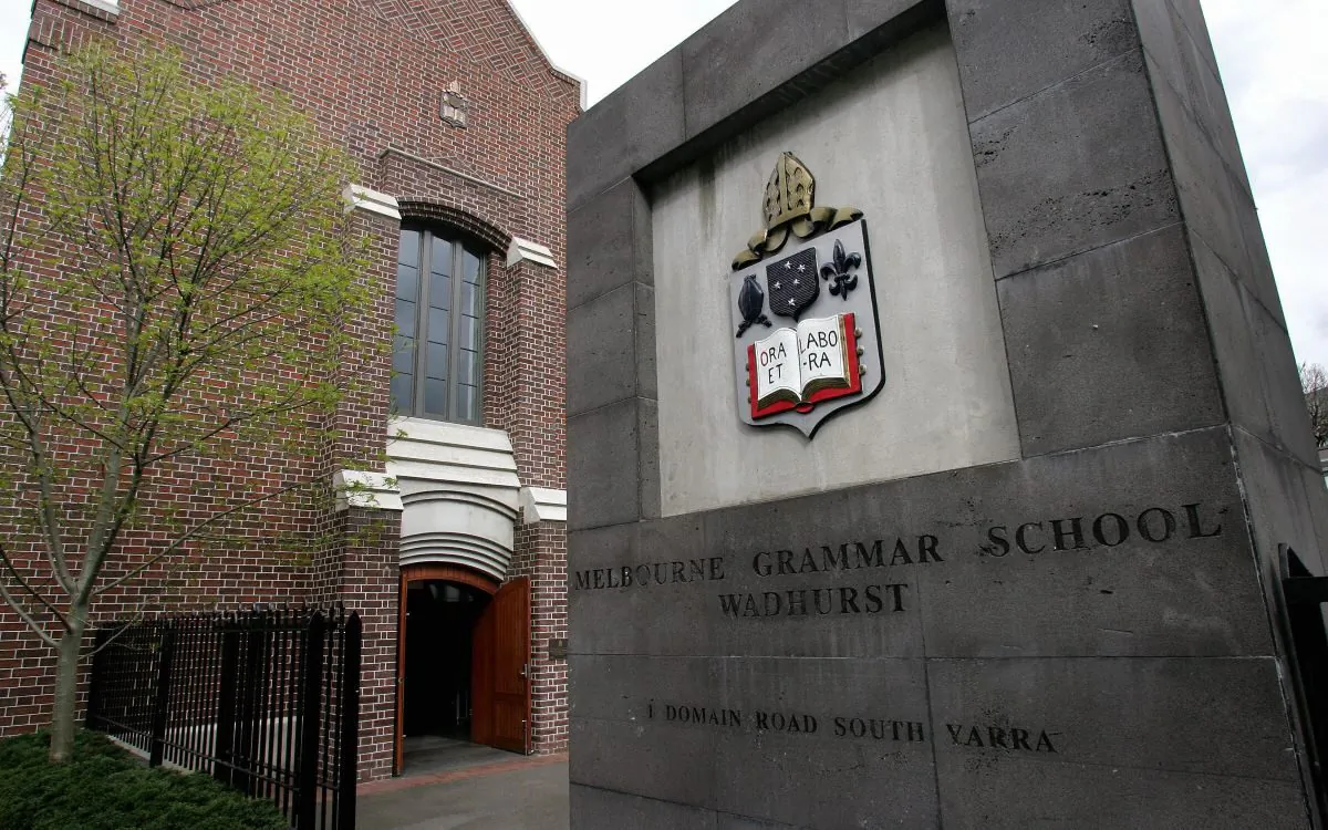 A photo shows the main entrance to the exclusive Melbourne Grammar school in Melbourne, Australia on Sept. 14, 2004.(WILLIAM WEST/AFP via Getty Images)