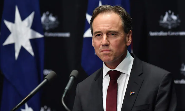 Minister for Health Greg Hunt addresses a press conference in the Main Committee Room at Parliament House on April 8, 2020 in Canberra, Australia. (Sam Mooy/Getty Images)