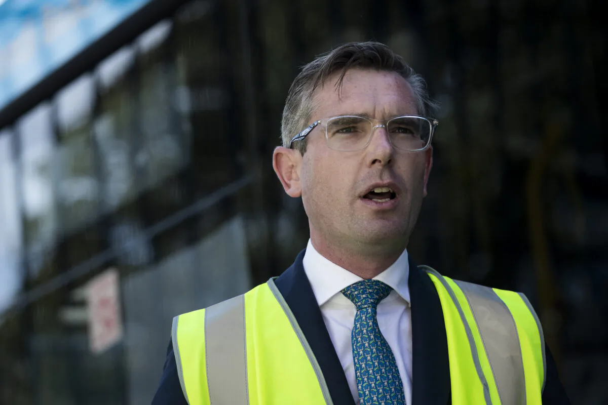 NSW Treasurer Dominic Perrottet speaks to the media at the Waverley Bus depot on April 29, 2020 in Sydney, Australia. (Brook Mitchell/Getty Images)