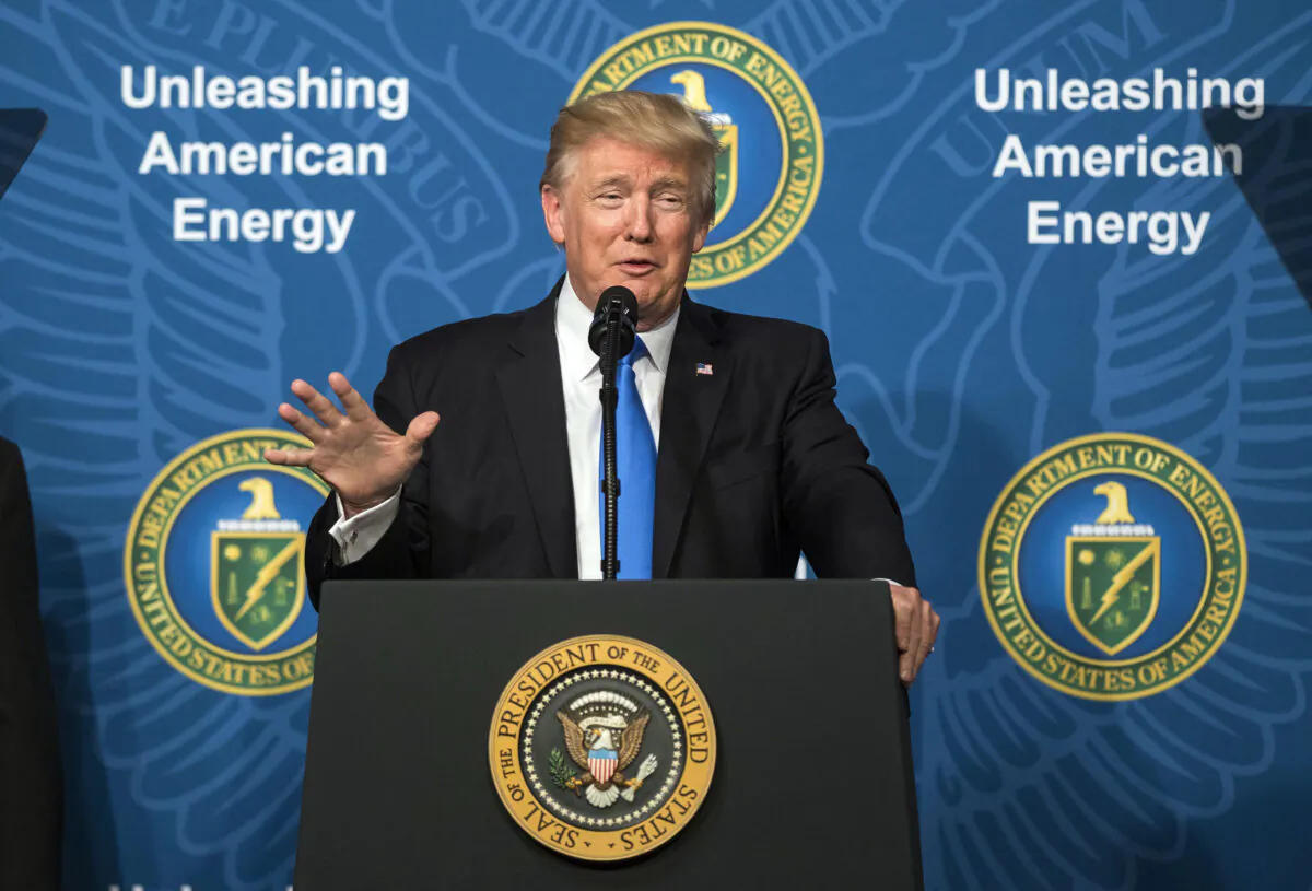 President Donald Trump delivers remarks at the Unleashing American Energy event at the Department of Energy in Washington, on June 29, 2017. (Kevin Dietsch-Pool/Getty Images)