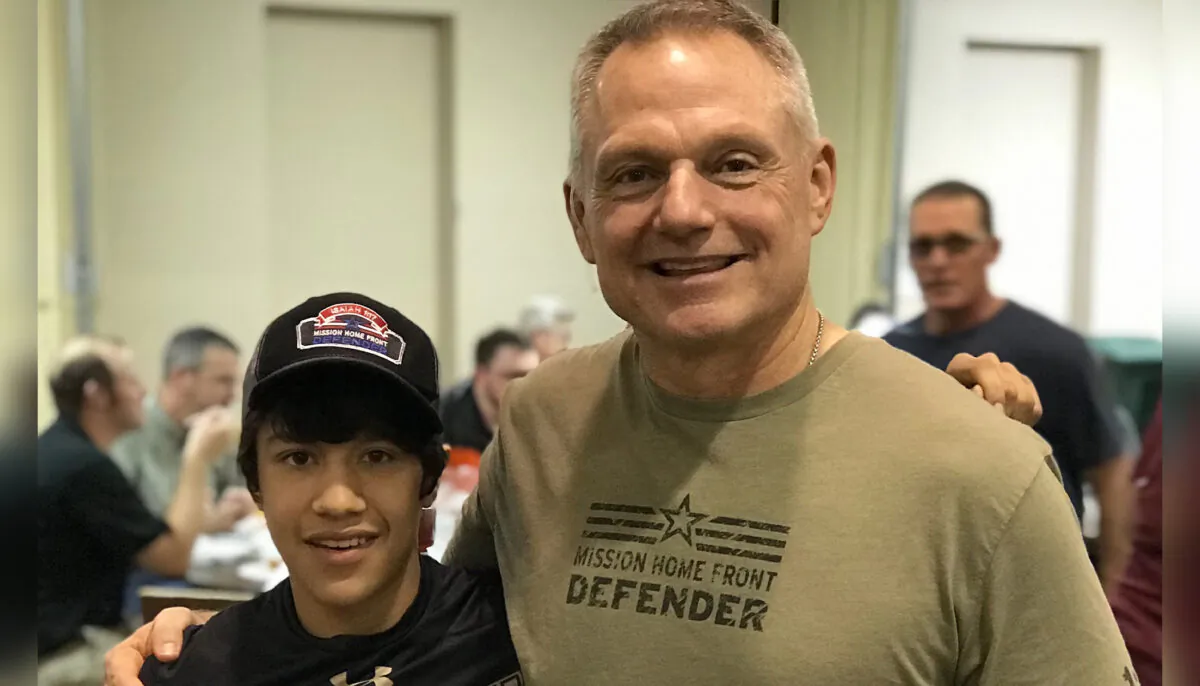 John Smithbaker with field buddy Justin after speaking to a group of men at a church in Mississippi.