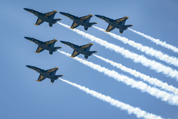 The U.S. Navy Blue Angels fly over the National Mal
