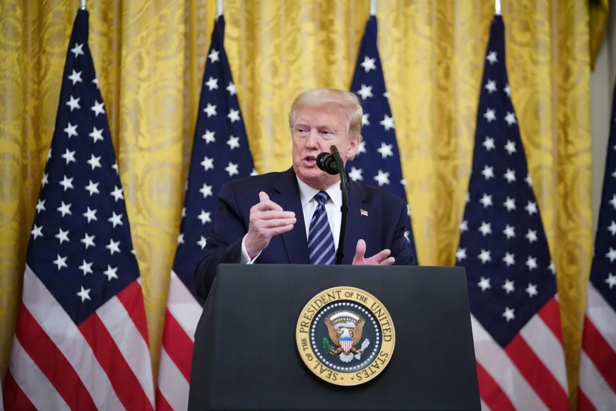 President Donald Trump speaks on protecting Americas seniors from the COVID-19 pandemic in the East Room of the White House in Washington, on April 30, 2020. (Mandel Ngan/AFP via Getty Images)