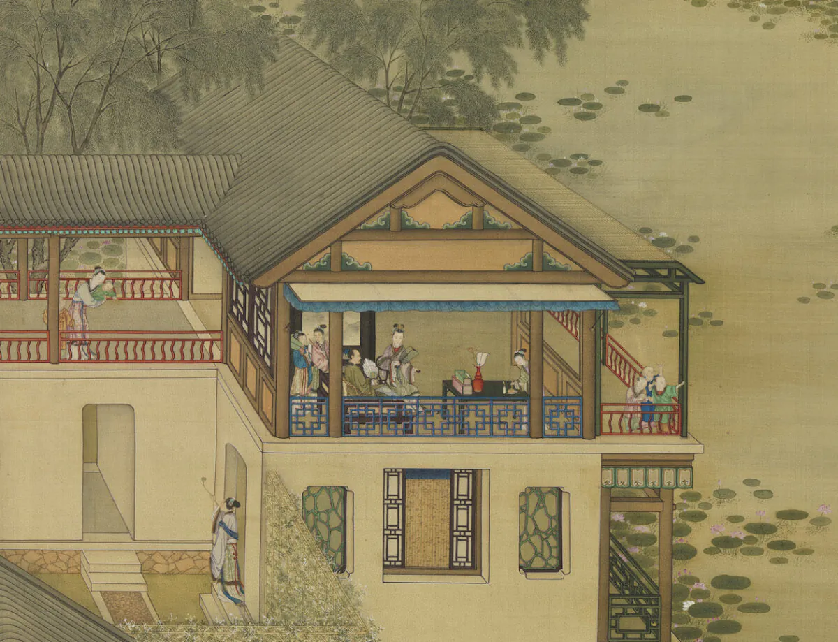  Part of a Qing Dynasty painting titled “Activities of the Twelve Months (The Sixth Month),” showing various activities people engage in during the month of June. One of a set of 12 hanging scroll paintings by anonymous Qing Dynasty court artists. (Public Domain)