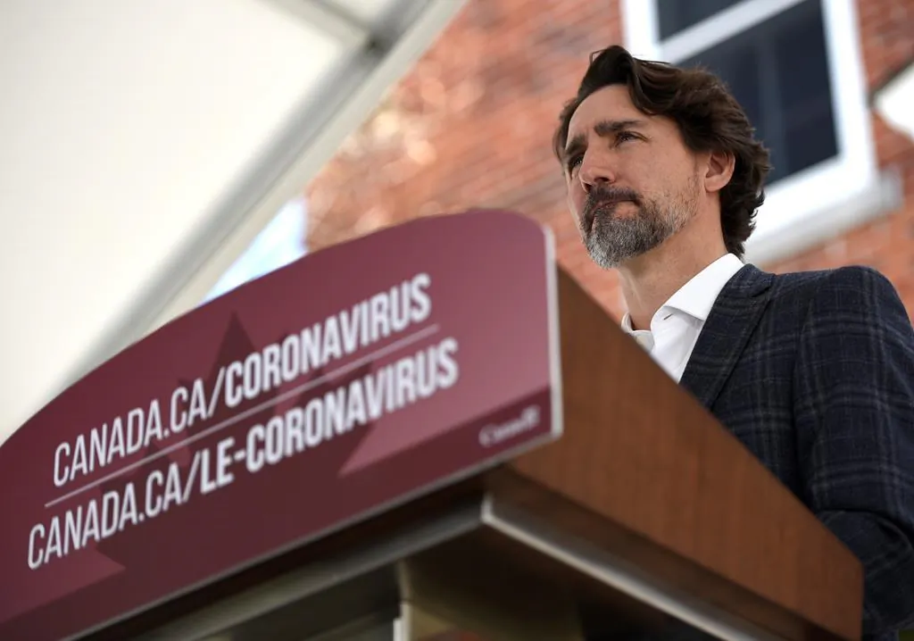 Prime Minister Justin Trudeau speaks during his daily news conference on the COVID-19 pandemic outside his residence at Rideau Cottage in Ottawa, on May 3, 2020. (The Canadian Press/Justin Tang)