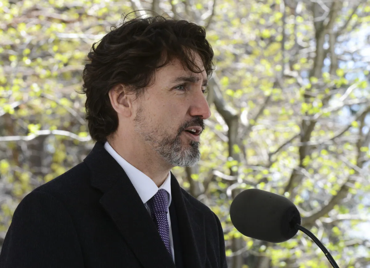 Prime Minister Justin Trudeau delivers an address to Canadians from Rideau Cottage during the COVID-19 pandemic in Ottawa, Canada, on May 5, 2020. (Sean Kilpatrick/The Canadian Press)  