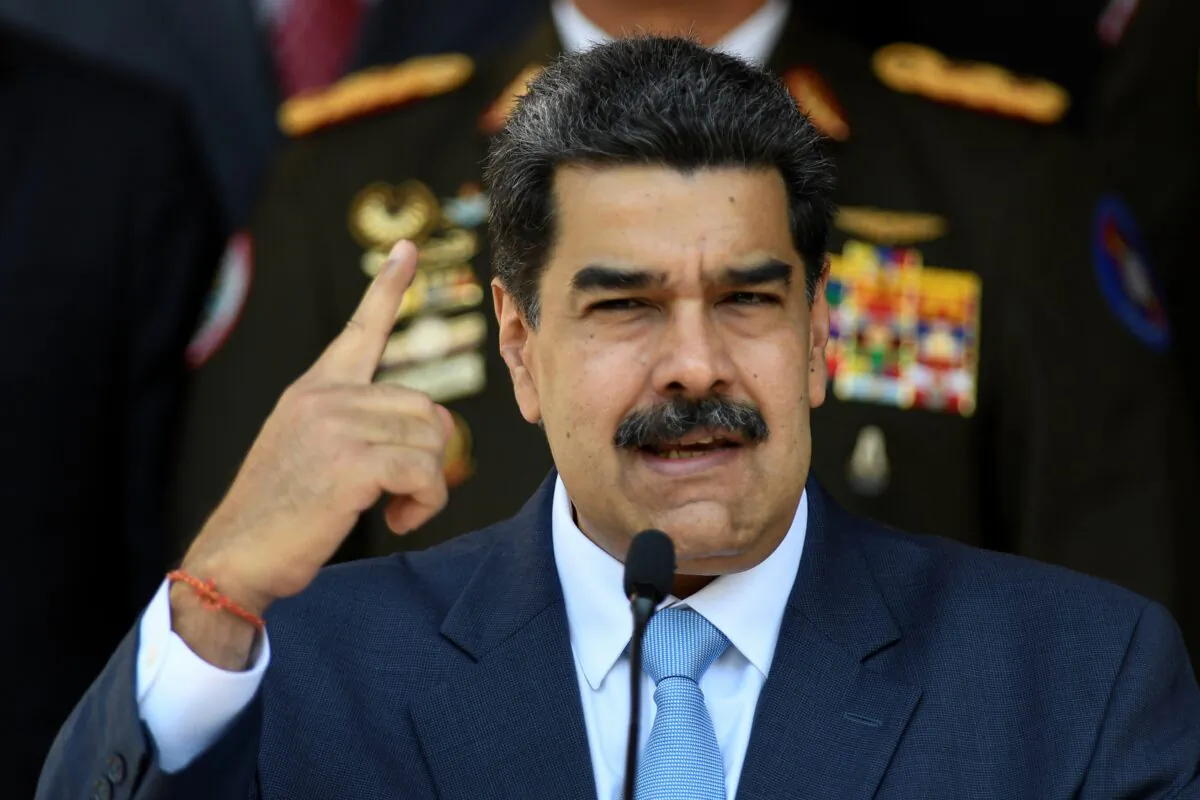 Venezuelan regime leader Nicolas Maduro gives a press conference at the Miraflores presidential palace in Caracas, Venezuela, on March 12, 2020. (Matias Delacroix/AP Photo)