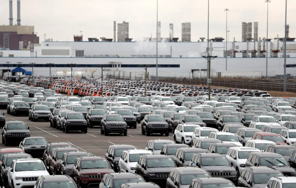 Jeep vehicles are parked outside the Jefferson North Assembly Plant in Detroit, Feb. 26, 2019. (Carlos Osorio/AP Photo)