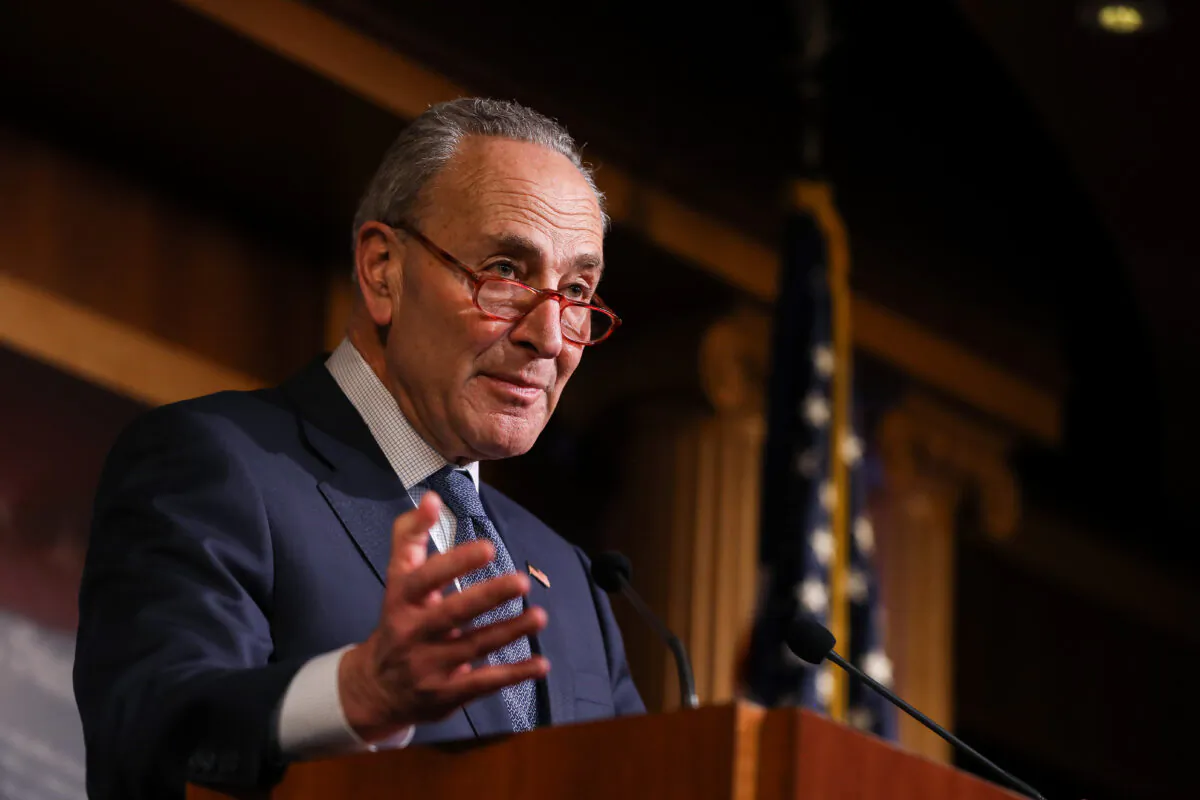 Senate Minority Leader Sen. Chuck Schumer (D-N.Y.) at the Capitol in Washington on Feb. 5, 2020. Schumer has a zero percent rating for 2019 by the American Conservative Union. (Charlotte Cuthbertson/The Epoch Times)