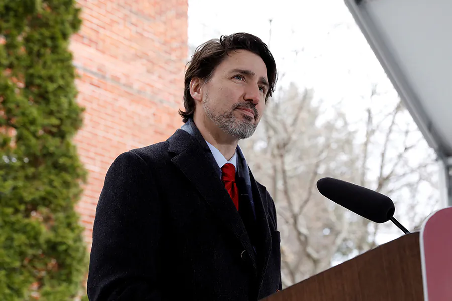 Canada's Prime Minister Justin Trudeau attends a news conference at Rideau Cottage, as efforts continue to slow the spread of the coronavirus disease (COVID-19), in Ottawa, Ontario, Canada, on April 24, 2020. (Blair Gable/Reuters)