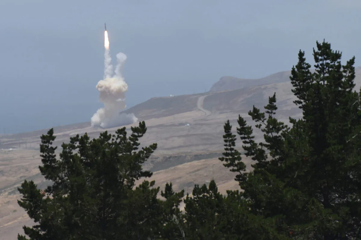 A ground-based interceptor is launched from Vandenberg Air Force Base, Calif., on March 25, 2019. (Department of Defense)