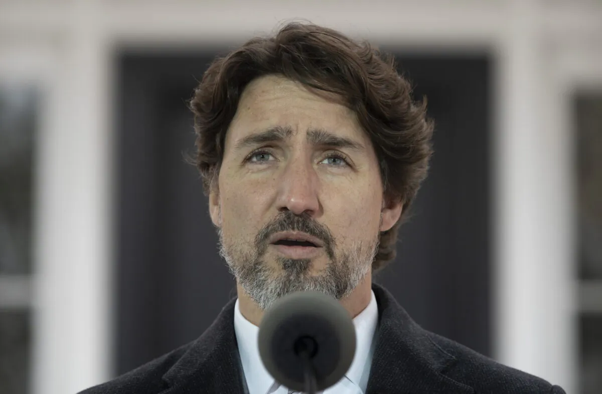 Prime Minister Justin Trudeau speaks during a daily briefing outside Rideau Cottage in Ottawa, on May 8, 2020.  (Adrian Wyld/The Canadian Press) 
