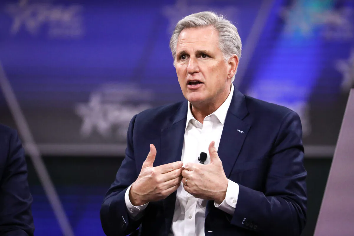 House Minority Leader Kevin McCarthy (R-Calif.) speaks at the CPAC convention in National Harbor, Md., on Feb. 28, 2020. (Samira Bouaou/The Epoch Times)