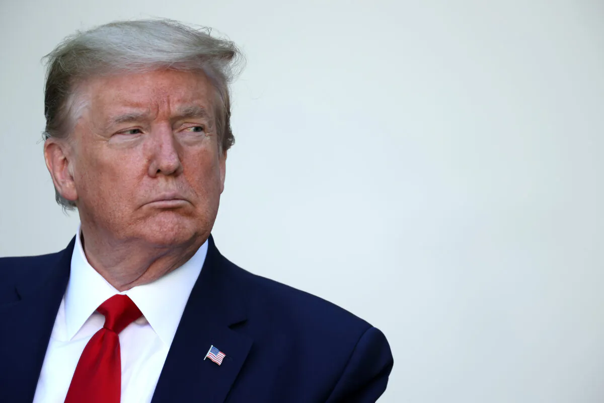 President Donald Trump addresses a National Day of Prayer event in the Rose Garden of the White House in Washington on May 7, 2020. (Chip Somodevilla/Getty Images)