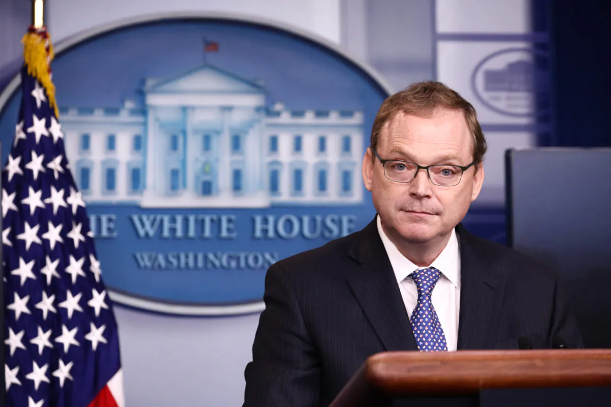 Kevin Hassett, Chairman of the Council of Economic Advisers speaks during a press briefing at the White House in Washington on Sept. 10, 2018. (Samira Bouaou/The Epoch Times)