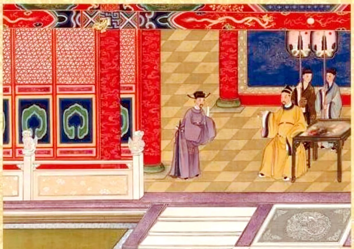 Artwork by Chen Shiguan, Qing Dynasty, in the volume titled “Song Renzong 2” in the publication “Benevolent Records of Holy Emperors and Wise Kings (Covering the Song, Yuan, and Ming Dynasties).” When the country was hit by disaster, Emperor Renzong of the Song Dynasty always examined his own thoughts and behavior to find the cause. (Public Domain)