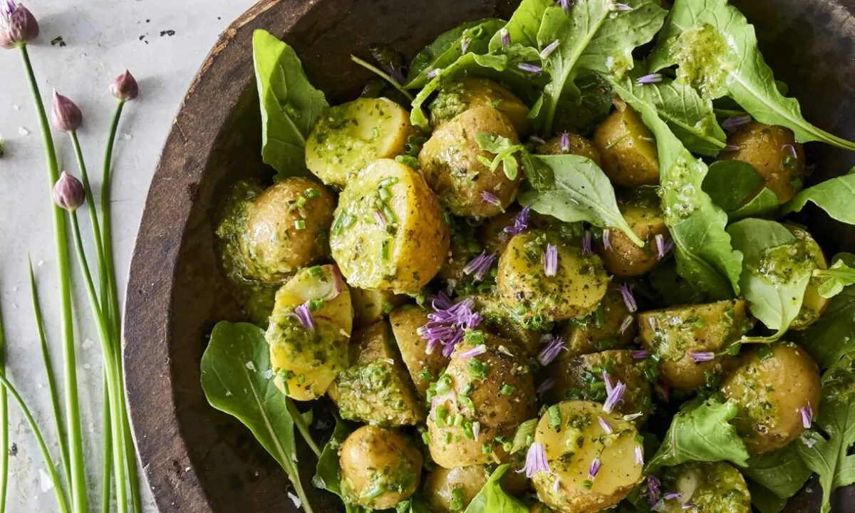Spring potato salad with green garlic dressing. (Photo by Susan Spungen)