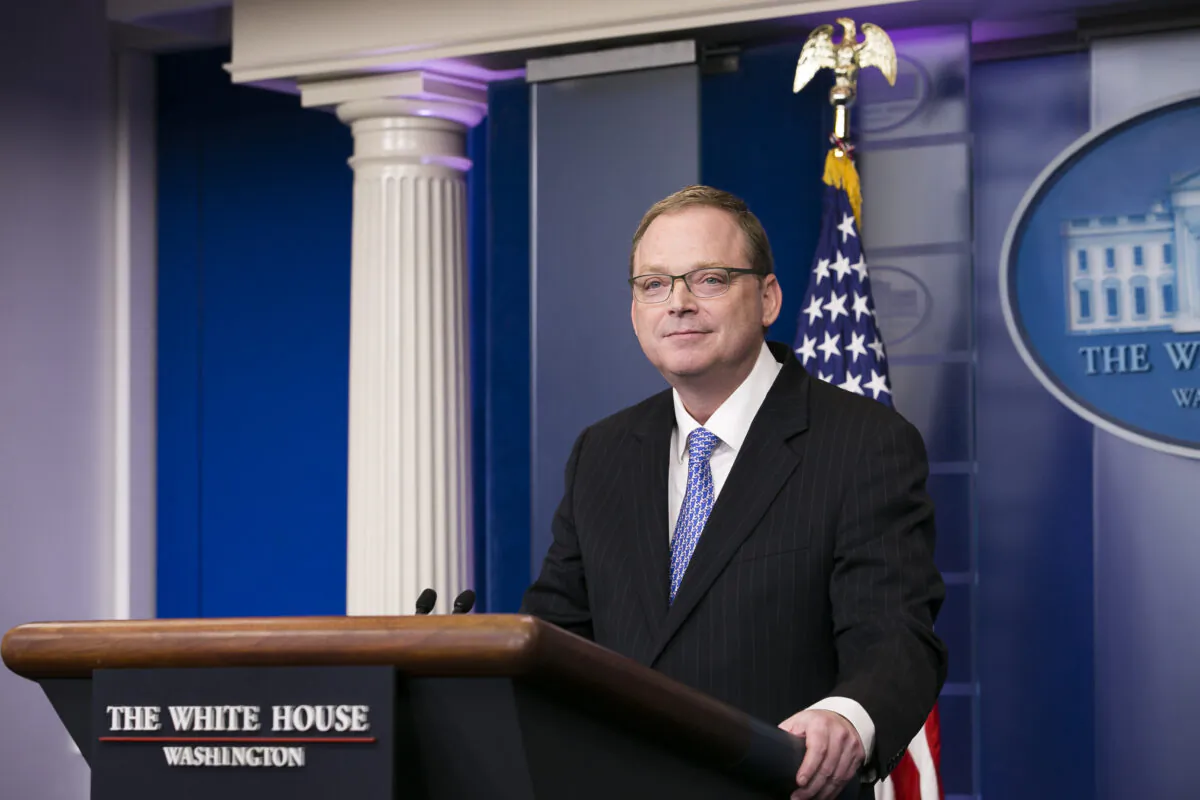 Kevin Hassett, chair of the council of economic advisers, speaks at the White House briefing in Washington on Nov. 17, 2017. (Charlotte Cuthbertson/The Epoch Times)