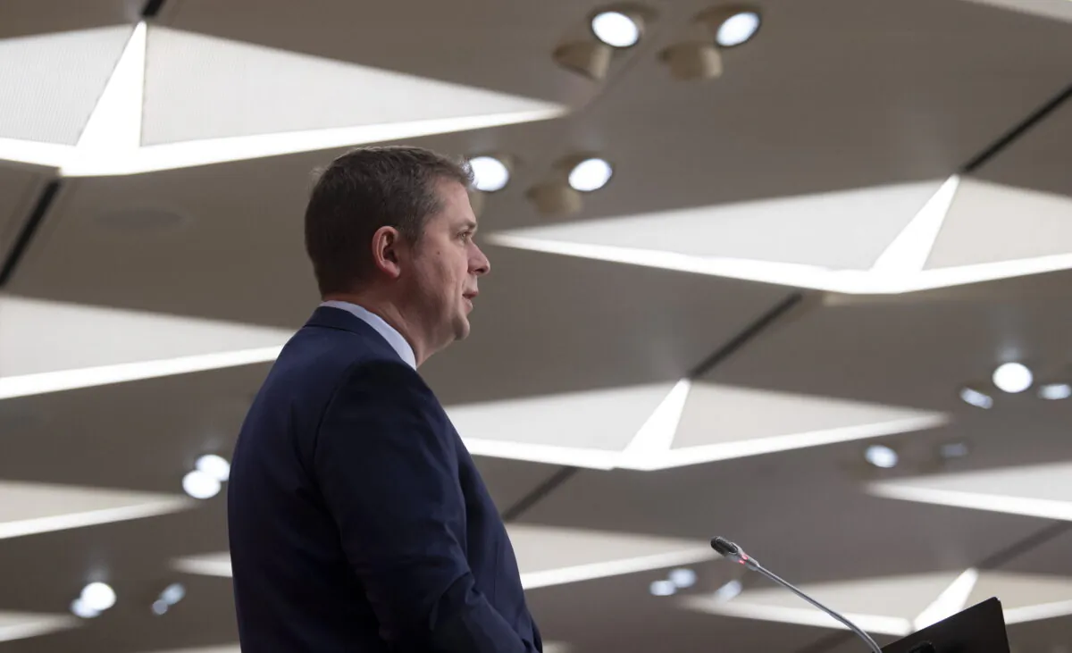 Leader of the Opposition Andrew Scheer speaks during a news conference on Parliament Hill, May 11, 2020 in Ottawa. (Adrian Wyld/The Canadian Press) 