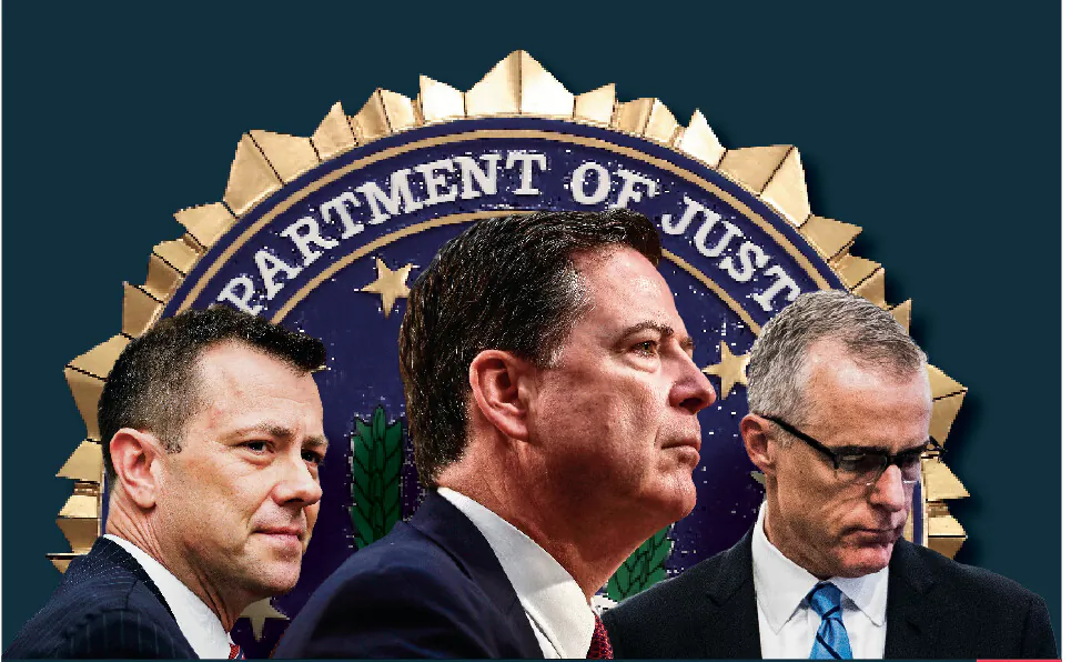 (L–R) Former FBI agent Peter Strzok; former FBI Director James Comey; and former FBI Deputy Director Andrew McCabe. (Getty Images/Illustration by The Epoch Times)