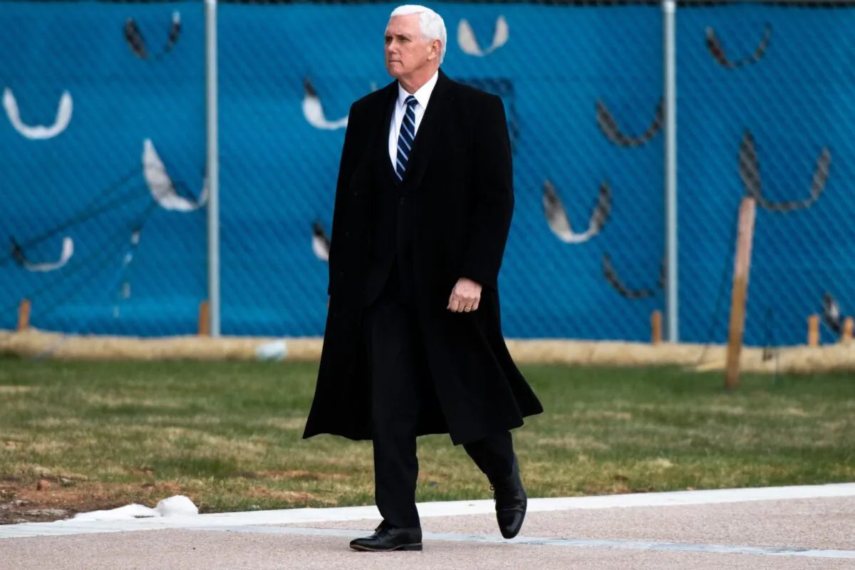 Vice President Mike Pence walks up to the stage to deliver a commencement address at the Air Force Academy in Colorado Springs, Colo., on April 18, 2020. (Michael Ciaglo/Getty Images)