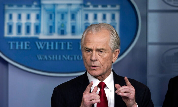 White House Trade and Manufacturing Policy Director Peter Navarro speaks during a briefing on the COVID-19 pandemic in the press briefing room of the White House in Washington on March 27, 2020. (Drew Angerer/Getty Images)