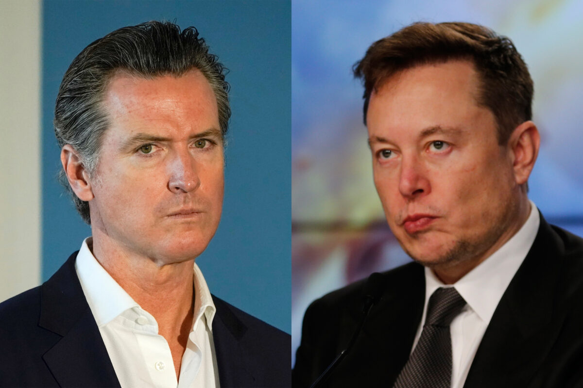 California Governor Gavin Newsom (L) and Tesla CEO Elon Musk (R) are seen