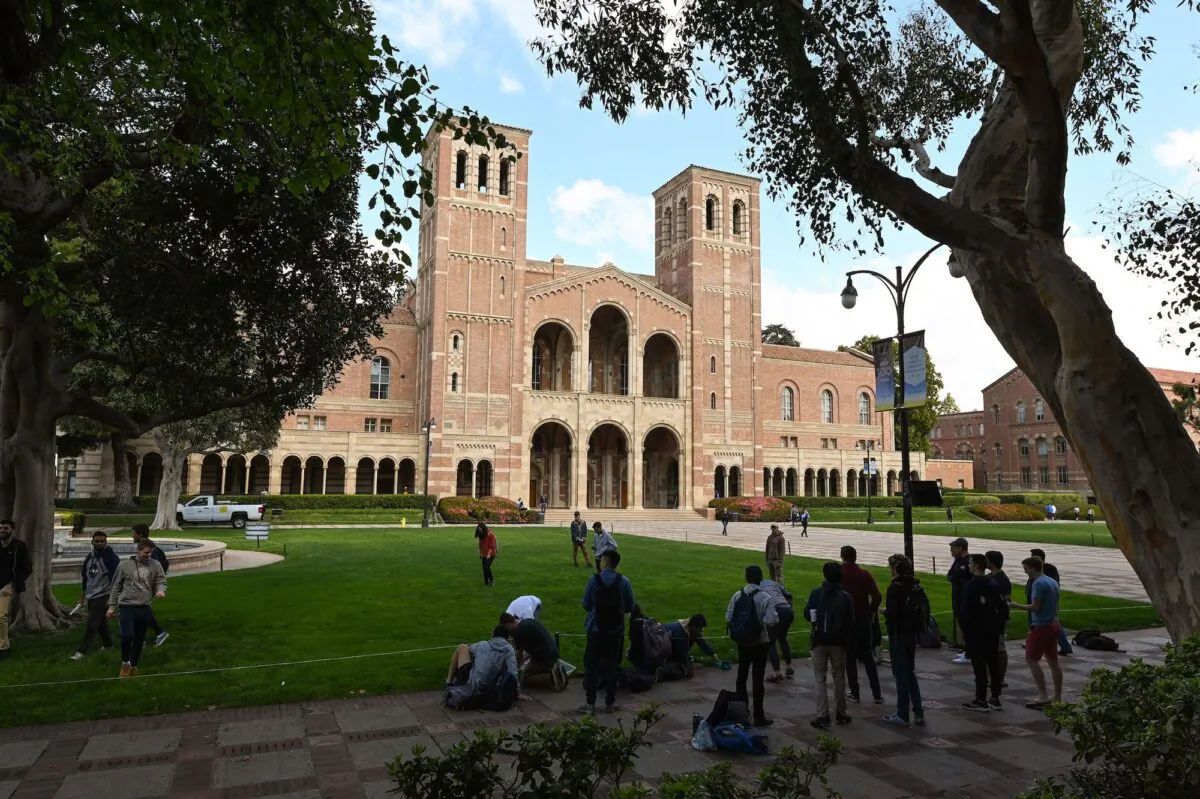 Students participate in an activity near Royce Hall on the campus of the University of California–Los Angeles on March 11, 2020. (Robyn Beck/AFP via Getty Images)