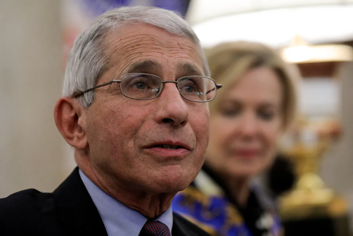 National Institute of Allergy and Infectious Diseases Director Dr. Anthony Fauci speaks during a COVID-19 response meeting at the White House in Washington on April 29, 2020. (Carlos Barria/Reuters)