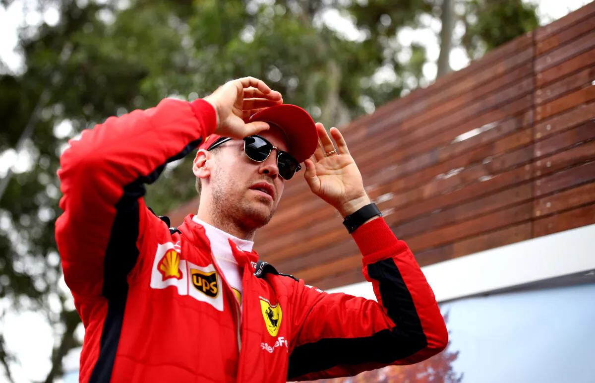 Sebastian Vettel of Germany and Ferrari looks on in the Paddock during previews ahead of the F1 Grand Prix of Australia at Melbourne Grand Prix Circuit in Melbourne, Australia, on March 12, 2020. (Mark Thompson/Getty Images)