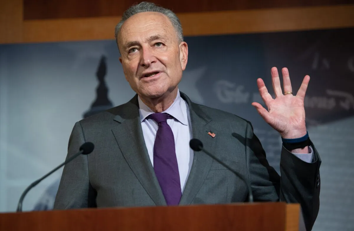 Senate Minority Leader Chuck Schumer (D-N.Y.) holds a press conference at the U.S. Capitol in Washington on May 5, 2020. (Saul Loeb/AFP via Getty Images)