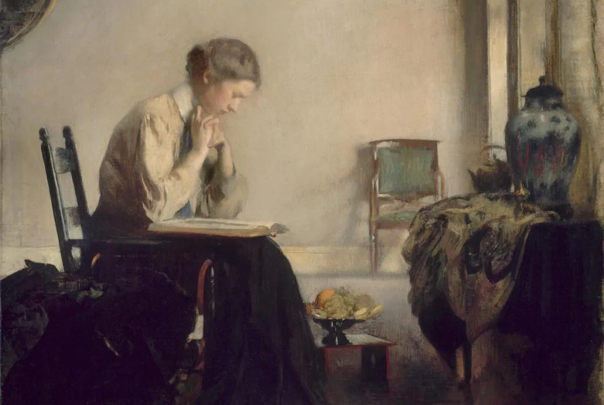 "Girl Reading" by Edmund C. Tarbell, 1909. (Public domain)