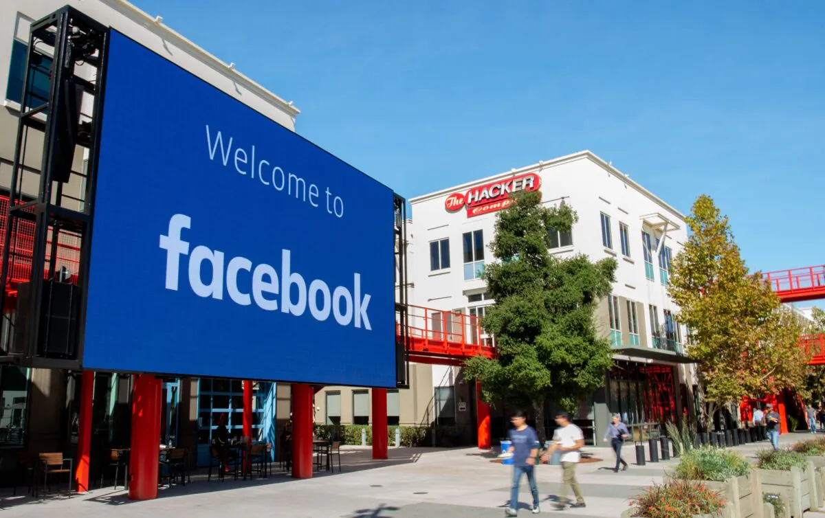A giant digital sign at Facebook's corporate headquarters campus in Menlo Park, Calif., on Oct. 23, 2019. (JOSH EDELSON/AFP via Getty Images)