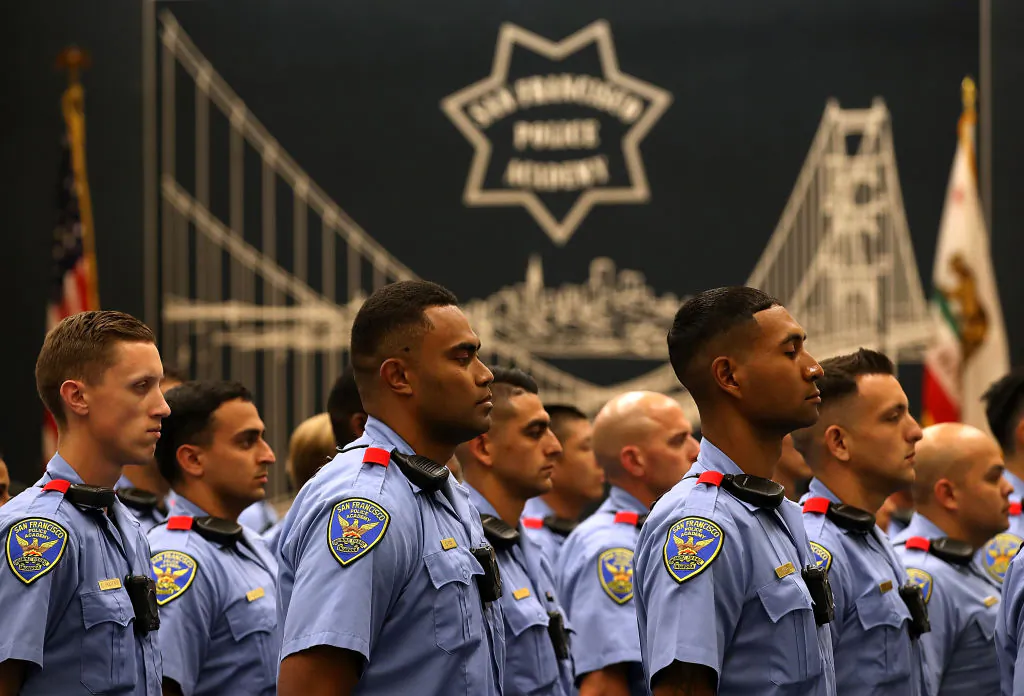 San Francisco police recruits at the San Francisco Police Academy on May 15, 2018. (Justin Sullivan/Getty Images)