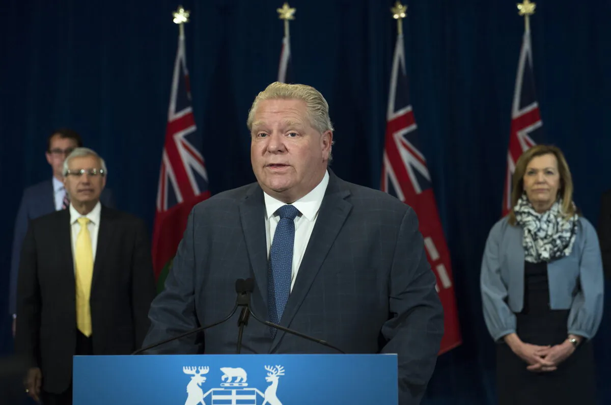 Ontario Premier Doug Ford speaks during his daily updates regarding COVID-19 at Queen's Park in Toronto on May 14, 2020. (Nathan Denette/THE CANADIAN PRESS)